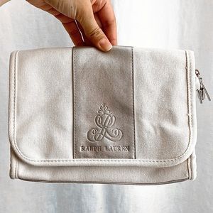 Ralph Lauren Cosmetics Bag in White & Silver Canvas